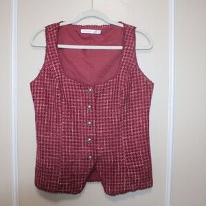 LEILANI TWEED VEST , BURGUNDY , BUTTONED TOP